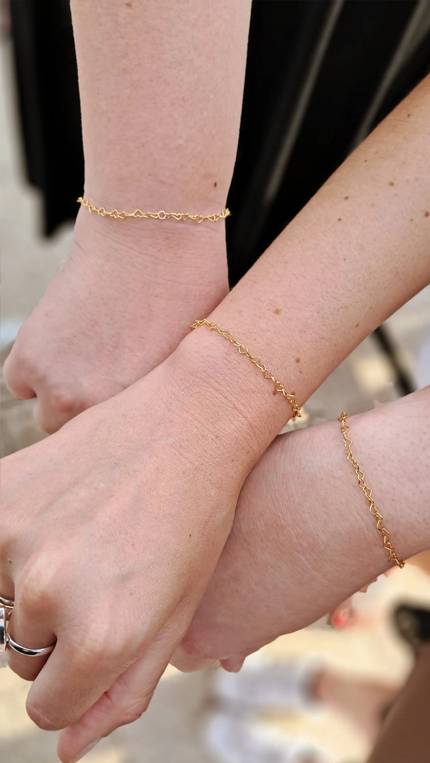 trio de bracelets permanents en or laminé 14k maille coeur